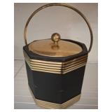Black Octagonal Ice Bucket with Brass Accents