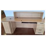 Oak-Look Laminate Desk with Hutch and Storage