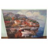 Oil Painting of a Harbor Scene on Canvas