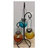 Hanging Glass Lantern Set with Metal Stand