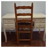 White Vanity with Mirror and Ladder-Back Chair