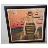 Framed Artwork of Woman With Hat, Signed w3