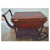 Mahogany Wood Drop-Leaf Tea Cart with Wheels