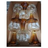 Amber-Stemmed Etched Wine Goblets