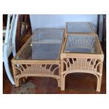 Glass-Top Wicker Coffee and Side Tables