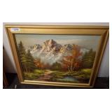 Mountain Landscape Painting in Gold Frame