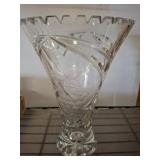 Etched Glass Vase with Scalloped Rim