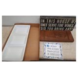 Decor Signs, Porcelain Tray, and Carved Plaque