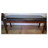Wood Bench with Black Upholstered Seat