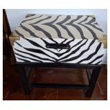 Zebra-Patterned Trunk on Wooden Stand 20x15x21