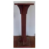 Wooden Pedestal with Distressed Red Finish