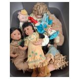Dolls and Figurine Lot in Storage Bin