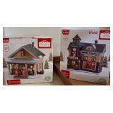 Two Holiday Light-Up Building Decorations