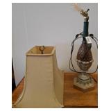Glass and Metal Lamp with Fabric Shade, 18in