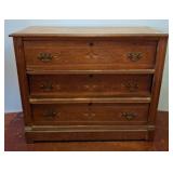 Three-Drawer Wooden Chest with Carved Details