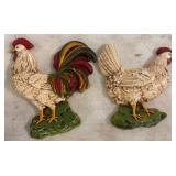 Painted Plastic Rooster and Hen Wall Plaques