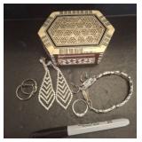 Inlaid Jewelry Box With Mixed Costume Jewelry