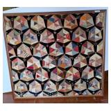 Framed Textile Quilt With Geometric Panels w2