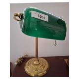 Brass Desk Lamp with Green Glass Shade