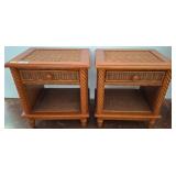 Wicker and Wood Side Tables