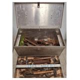 Metal Tool Box With Assorted Rusted Hand Tools