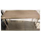 Beige Folding Utility Table With Metal Legs
