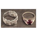 Two Sterling Silver Rings with Gemstone Accent