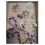 Costume Jewelry Assortment with Beads and Brooches