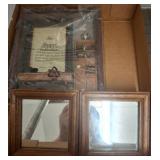 Wooden Wall Mirror Set with Framed Artwork