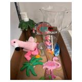 Tropical Flamingo Decor Lot with Bacardi Pitcher
