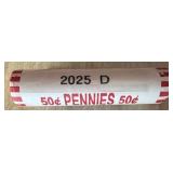 Roll of 2025 D Lincoln Pennies