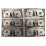 6 Series 1963B Barr $1 Federal Reserve Notes