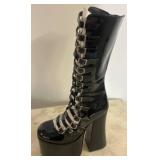 Black Platform Boots with Buckle Details, Size 9M