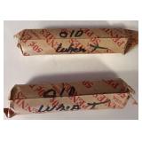 Two Rolls of Wheat Pennies in Paper Wrappers