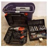 Hand and Power Tools in Plastic Bin