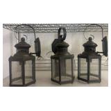Three Metal and Glass Wall Lanterns
