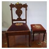 Wooden Chair and Stool With Upholstered Seats