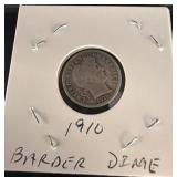 1910 Barber Silver Dime in Cardboard Holder