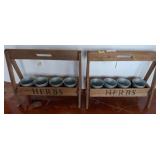 Wooden Herb Stands with Metal Pots, Pair