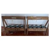 Wooden Herb Stands with Metal Pots, Pair