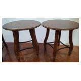 Round Wood Side Tables with Metal Stretchers