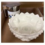 Milk Glass Bowl and Cream Dispenser Set