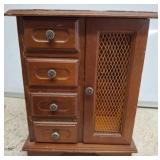 Wooden Jewelry Box with Hinged Door and Drawers