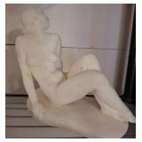 Reclining Female Figurine in White Plaster