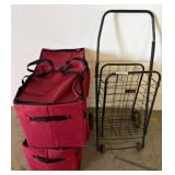 Metal Shopping Cart with Two Red Insulated Bags