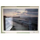 Framed Coastal Photograph With Pier and Waves