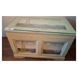 Painted Wooden Storage Chest With Lighthouse Scene