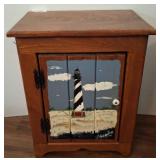 Wooden Cabinet with Painted Lighthouse Design