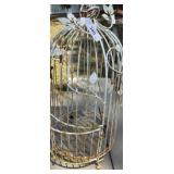 White Metal Birdcage with Leaf Design