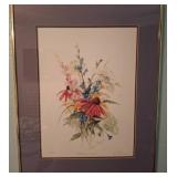 Pair Framed Floral Print Signed by Artist 16x20